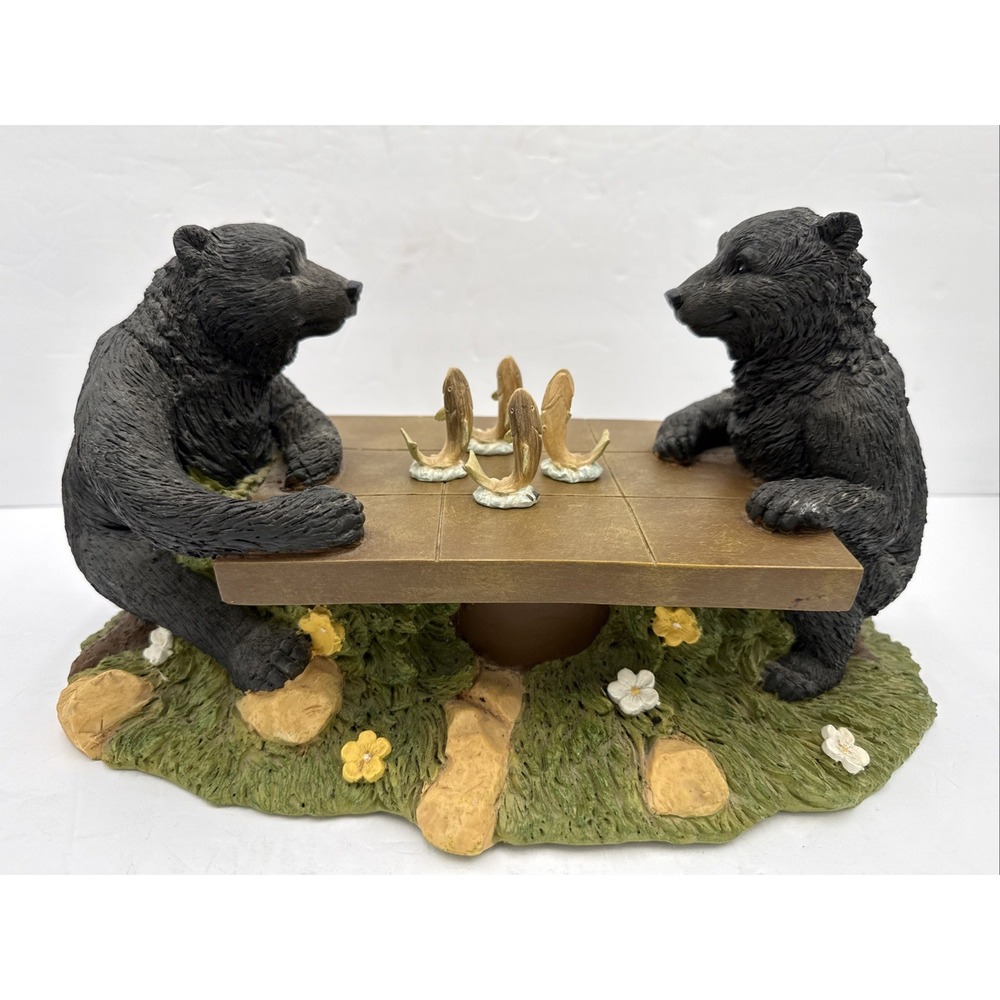 Black Bears Playing Chess By Montana Artist Jeff Fleming Cottage Cabin Decor